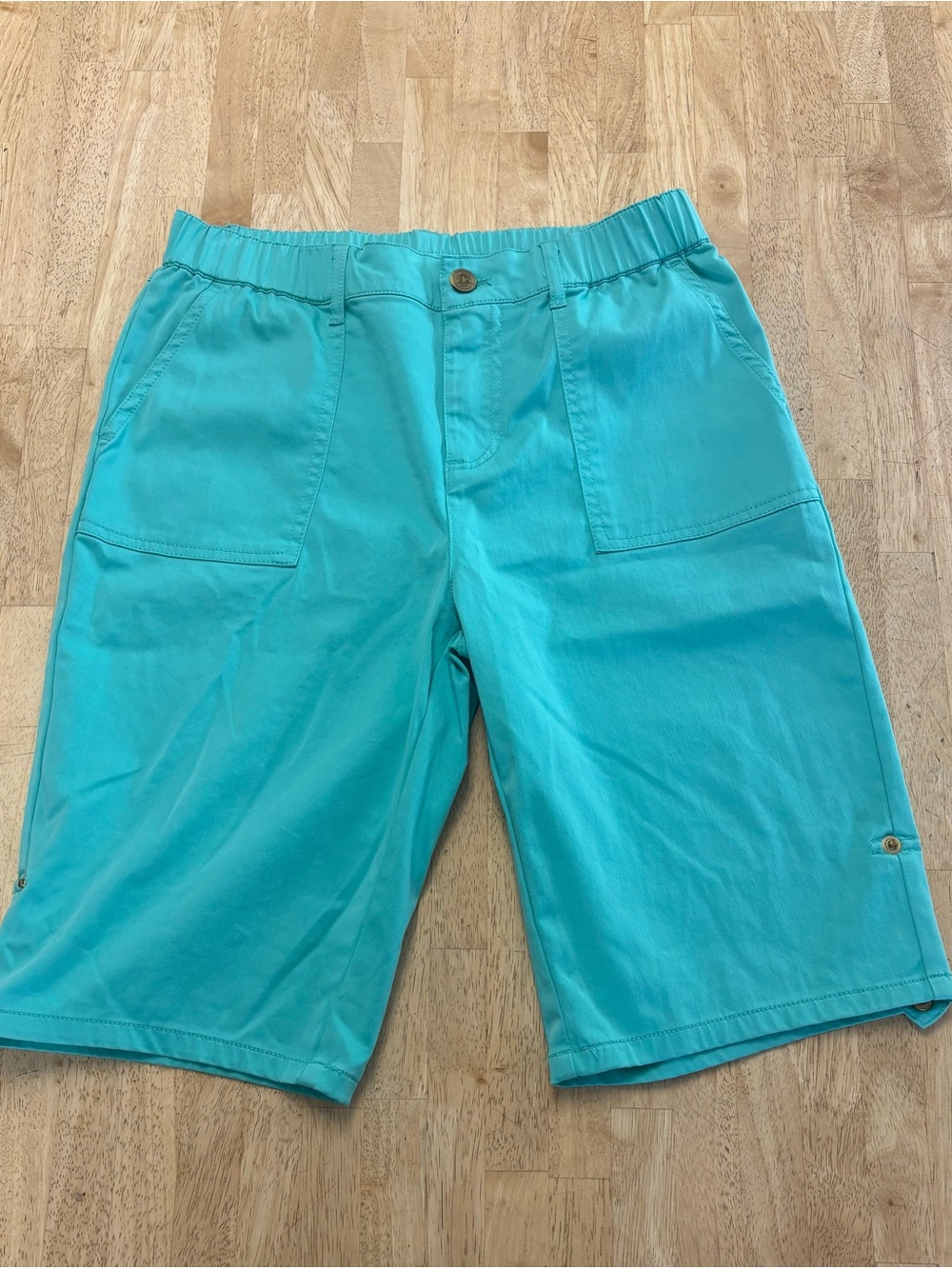 Lemon Way Turquoise Pull-On Bermuda Shorts w/Convertible Hem Tabs